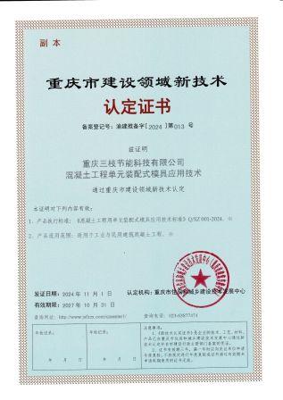 重慶市建設領域新技術認定證書